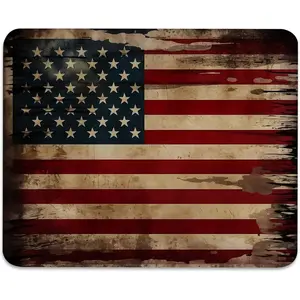 Vintage American Flag Mouse Pad - Patriotic Durability for Your Desk, Stitched Edges Non-Slip Rubber Base Mouse Pads for Computers Laptop