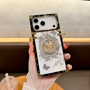 Square Aurora Butterfly Invisible Stand Phone Case, compatible with iPhone 17 Pro Max, 16 Pro, 15 Plus, 14, 13, 12, 11 and Air. This shockproof protective case features durable protection and a firm grip design, perfectly suited for daily use.