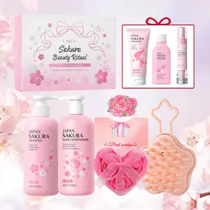 Laikou Sakura Hair Care Set, Beauty Ritual, Cleansing, Includes Shampoo, Conditioner, Hair Mask, Hair Oil, Soap Bars, Scented Flowers, Greeting Card, Comb, Gift Box, Haircare