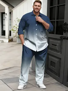 Men's 2pcs Sportswear Set Gradient Long Sleeve T-Shirt & Drawstring Pants Straight Leg Plus Size Tracksuits for Daily Life Party and Dating