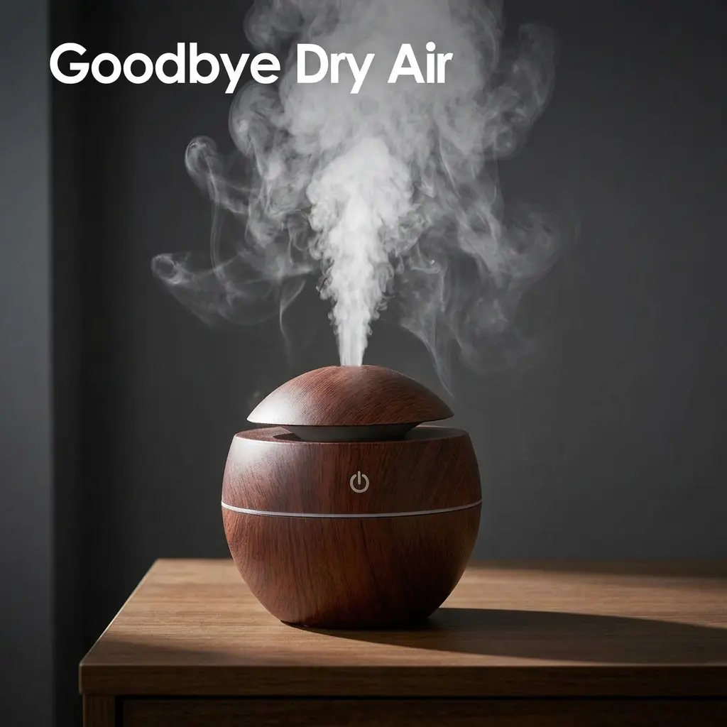 HONSUN Wood Grain Essential Oil Diffuser, 7 Color LED Night Light, Quiet USB Cool Mist Mini Humidifier for Bedroom Office Desk, Sleep Aid, Small Home Decor & Gift