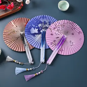 Chinese Folding Paper Fan, 1 Count Ancient Tassel Fan, Hanfu Qipao Classical Group Fan, Female Fan for Home Decor