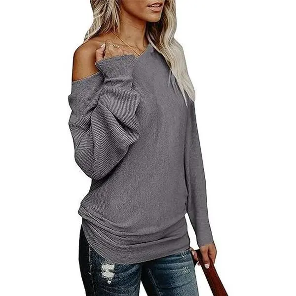 Imily Bela Women's Off-The-Shoulder Batwing Sleeve Sweater, Casual Baggy Pullover Soft Knit Jumper Top, Knitwear, Party, Work, Leggings, Long Sleeve