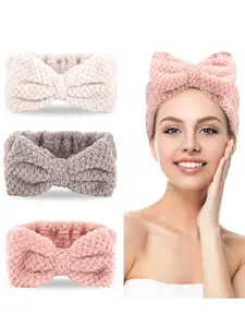 Korean Style Plaid Bow Wide Hairband Set, Face Washing Makeup Sports Headbands, Perfect for Daily Use Bathroom Accessories
