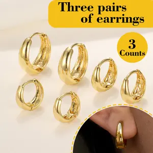 3 Counts Hypoallergenic Gold Earrings for Women 14K Gold Plated Sterling Silver Post Dainty Stud Huggie Hoop Dangle Chain Earrings