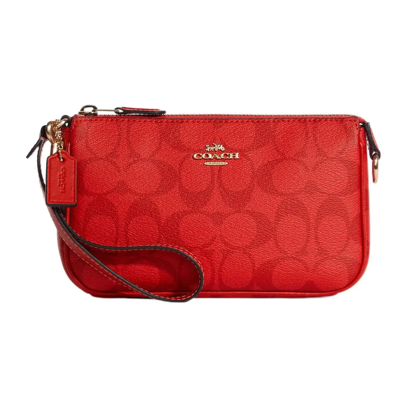 COACH Nolita Monogram Canvas and Leather Mahjong Bag – Small Women’s Wristlet Clutch in Red