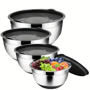 1pc/5pcs, Metal Mixing Bowls, Stainless Steel Mixing Bowls With Lids, Mixing Bowls Set With Non-Slip Silicone Bottom, For Food Storage, Meal Prep, Salad And More, Serving Bowls, 5PCS: 7QT / 3.5QT / 2.5QT, 3PCS: 7QT / 4.5QT