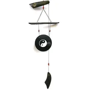 Asian Home Medium Brass Zen Art Feng Shui Gong Wind Chime - Evil Warder Asian Home Hanging Decor with Peaceful Sound