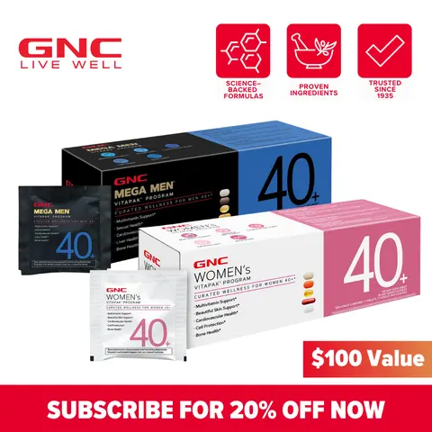 2 Boxes GNC 40+ Vitapak Vitamin & Mineral Capsules - Curated Dietary Supplements for Women 40+, with Stress Support & Bone Health for Overall Wellness