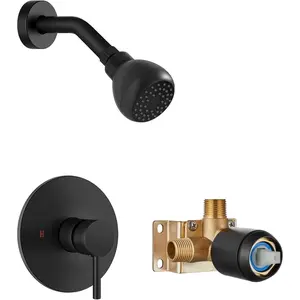 Single Handle Matte Black Shower Faucet Set with Valve, Shower Head, Rough-In Valve and Shower Trim Kit