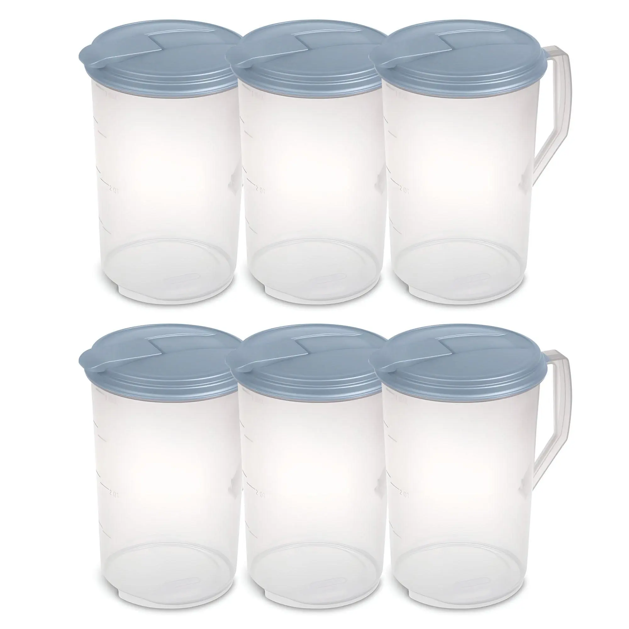 Sterilite 6 Pack 1 Gal Round Pitcher, Flip Lid Drink Dispenser Jug, Washed Blue
