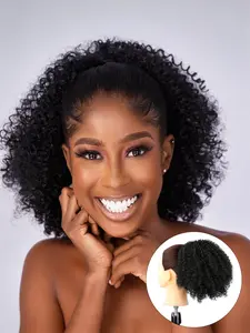 10 Inch Afro Puff kinky curly Drawstring Ponytail Extension for Women Glueless Afro Kinky Synthetic Short Afro Kinkys Curly Afro Bun Extension Hairpieces Updo Hair Extensions with Two Clips