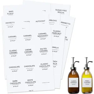 Coffee Syrup Labels, 84 pcs Waterproof White Minimalist Stickers for Bottles, Bar Containers and Dispensers