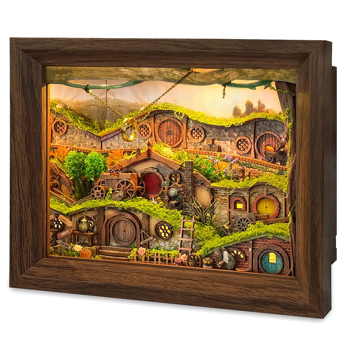 Hobbit Wood Design 3D Wooden Puzzle DIY Kit - LED Lights Luminous Handmade Craft Project, Bookshelf Decor Collectibles for Adults, Valentine's Day/Birthday Gifts, Diy Kits, Handmade Crafts