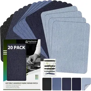 KING MOUNTAIN Iron-on Repair Patch 20 Pcs Pack,Denim Patches for Jeans Kit 3" by 4-1/4", 100% Cotton Denim Iron-on Repair Patch,Jeans and Clothing Repair and Decoration Kit (Five Color)