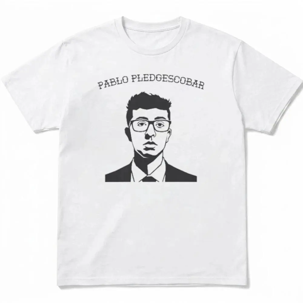Pablo Pledgescobar Vector Portrait Glasses Man Comfy Tee Pure Cotton Fabric Crew Neck Short Sleeve Soft-Washed T-Shirt Trendy Tops for Women for Men