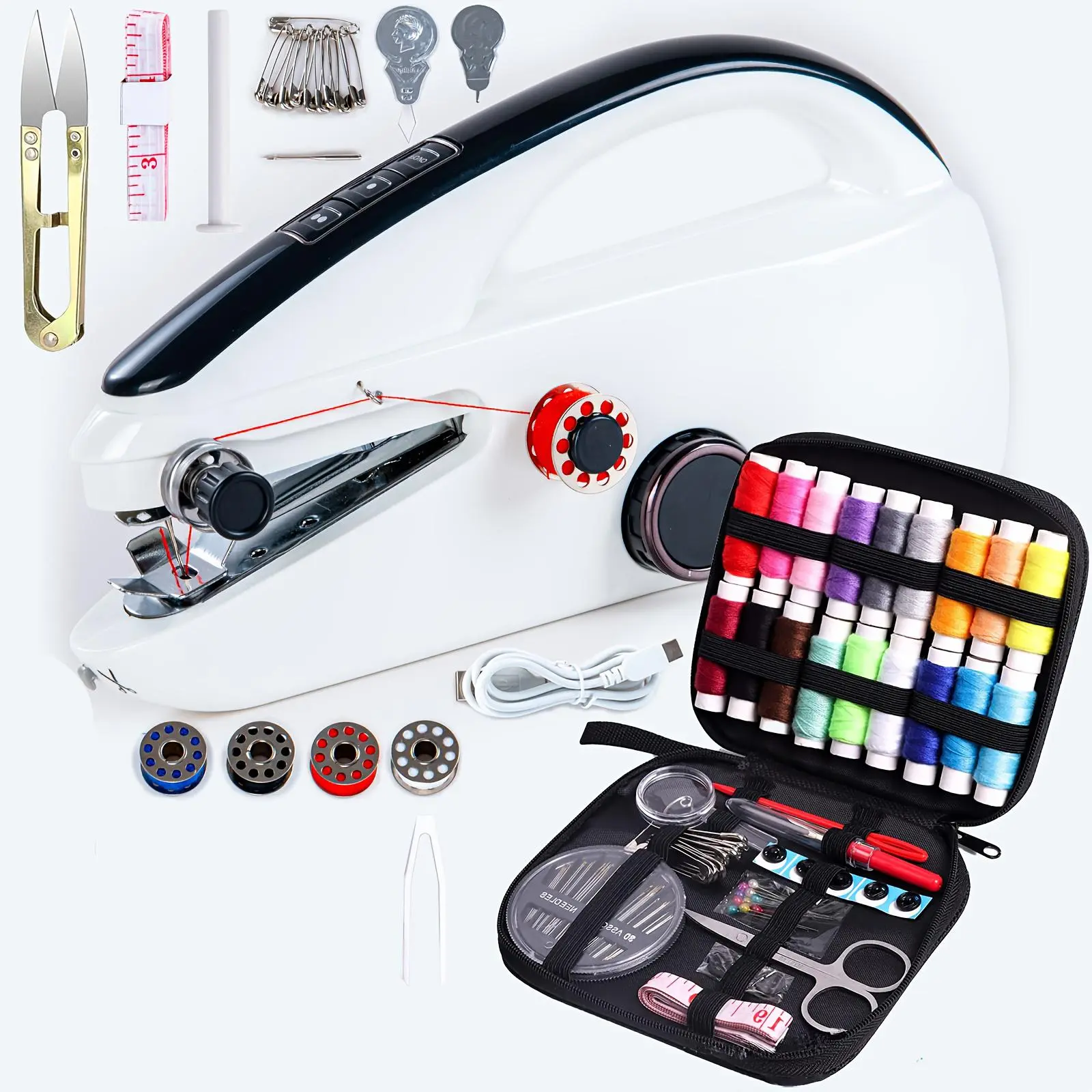Mini Portable Sewing Machine, Handheld Electric Quick Stitch Tool for Emergency Clothing Repair, Travel & Home DIY Sewing