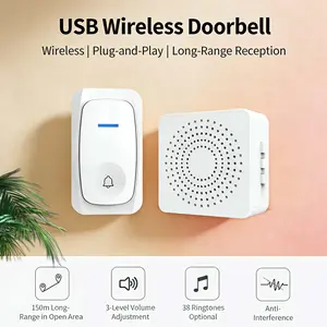 DingDong Smart Wireless Doorbell, Home, Featuring 38 Ringtones and 3 Volume Levels, with Self-adhesive or Drill-mount Installation, No Setup Required, Wide-range Transmission, The DingDong Uses USB Charging, While the Transmitter Is Powered by a Button