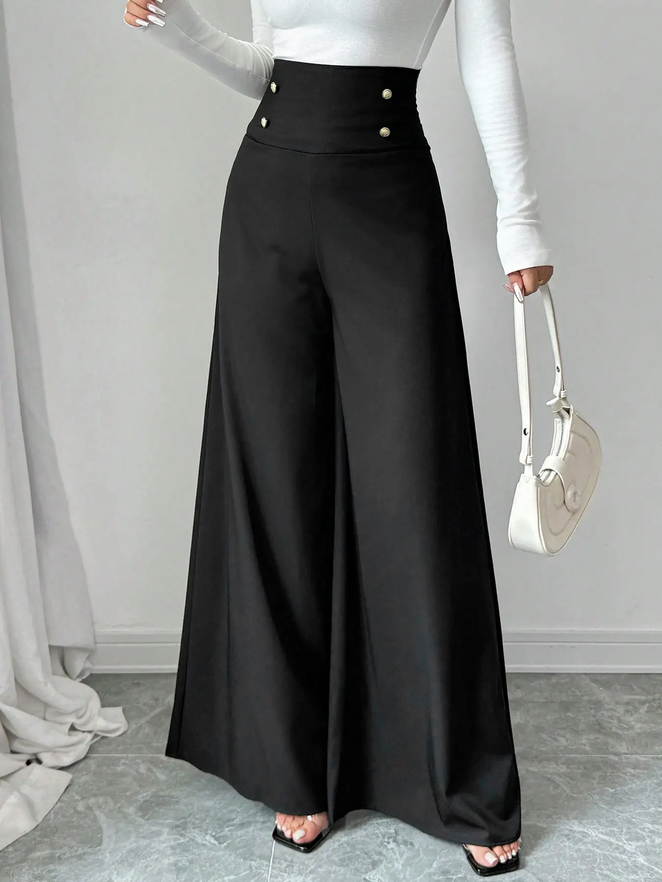 Gothic Fashion Black Elegant Wide-Leg Pants for Women, Womenswear Streetwear High Waist Solid Loose Everyday Women Casual Commuter Pants, Sexy Casual Loose Fitted Loose-Fit Elastic Waist Casual Y2K Long Pants Chic