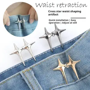 Adjustable Detachable Button Shirt Sleeve Clips, Cross Star Buckle Scarf Tie Pants Waistband, No Nail No Sewing Fashion Accessory