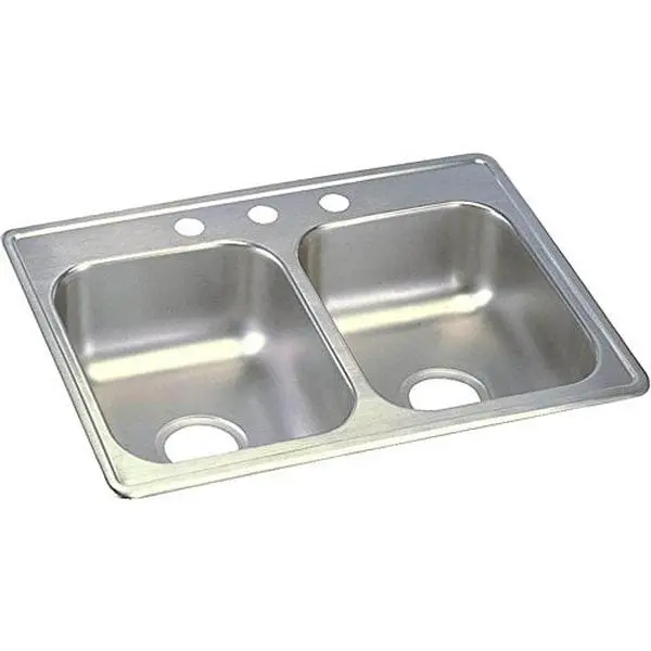 Dayton Top-Mount Solid 304 Steel Square Double Bowl Kitchen Sink, 25x19x6.25", 3 Pre-Drilled Holes, Sound-Deadened