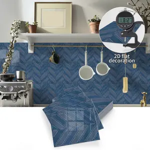 12/24pcs Herringbone Pattern Ceramic Tile Sticker, Seamlessly Removable with Strong Adhesive, Perfect for Kitchen and Cabinets