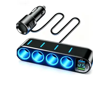 One-Two-Seven multi-functional vehicle power adapter with 4 cigarette lighter ports + dual USB + PD ports + night light + digital voltage display