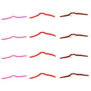 Floating Feather Supply San Juan Worm Fly 12 Pack – Red Pink & Brown Trout Size 14