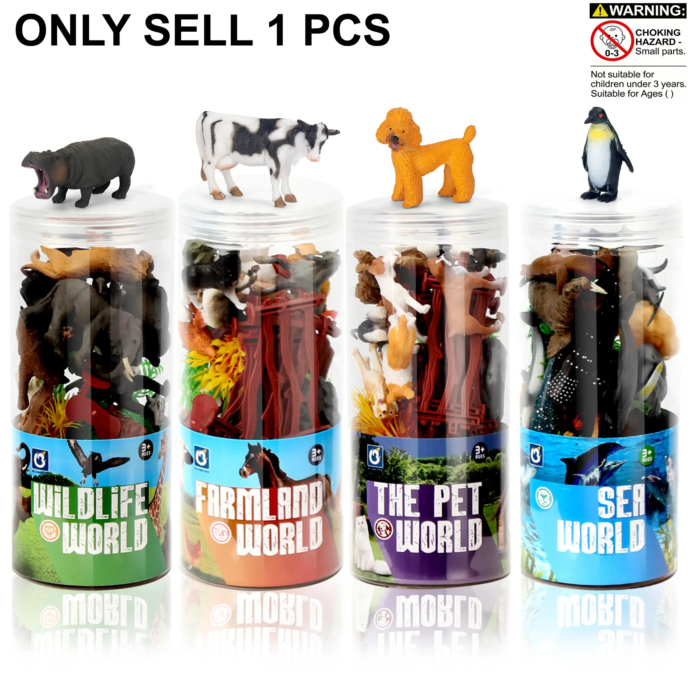 Realistic Animal Model Set with Large Cylinder, Farm Ocean Forest Animal Figures and Fun Accessories, Safe for Kids, Cake Decorating, Perfect Cake Decorations for Kids Parties, Birthdays, Party Supplies, Gift