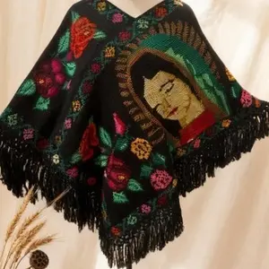 Handmade Poncho - Unique Hand Embroidered Design with Pedal Loom Weaving, Casual Coat Accessory - Jackets, Coats
