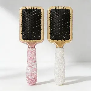 Rhinestone Decorative Cushion Brush with Long Handle - Scalp Massager, Practical Hair Care & Styling Tool, Travel-Friendly for Daily Use