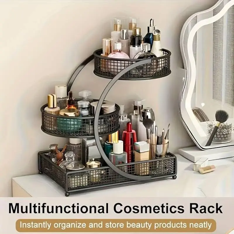 3 Tier Black Rustproof Metal Vanity Shelf - 2/3-Tier Modern Rectangular Tool Organizer, Beauty Supplies Storage, Makeup Holder, 12.59"x7.48"x13.77", Dressing Room/Bathroom Countertop Storage, Durable Ideal Gift Option
