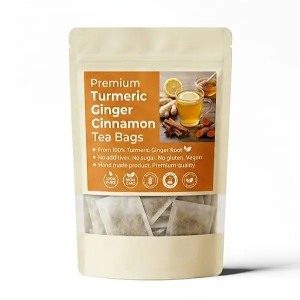 Turmeric Ginger Cinnamon Tea - 100% handmade,Eco-conscious Bags|No Sugar,No Caffeine,No Gluten,Vegan Natural Tea Natural Nourishing Tea