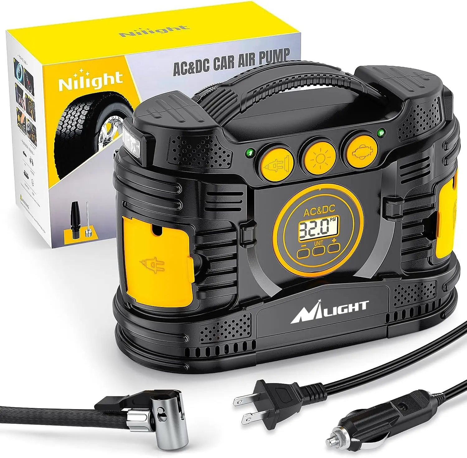 Nilight Tire Inflator Portable Air Compressor Dual Power for Car 12V DC and Home 110V AC Tire Pump w/Tire Pressure Gauge Fast Inflate Auto Shutoff Pump for Car SUV  Vehicle Tool Automotive  dealsforyoudays Cordless Tire Pump, Digital Tire Inflator summerv