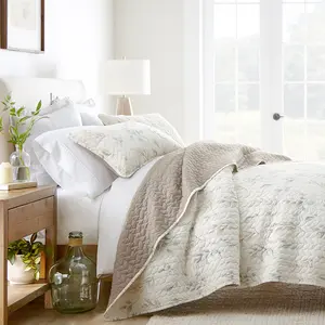 Watercolor Leaves Reversible Quilted Coverlet Set Watercolor Leaves Reversible Quilted Coverlet Set