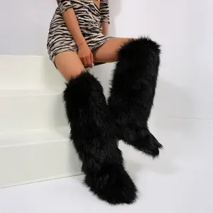 Womens Faux Furry Boots Fuzzy Fluffy Round Toe Winter Plush Warm Snow Mid Boots Comfortable Winter Anti Slip Outdoor Flat Shoes Springfresh