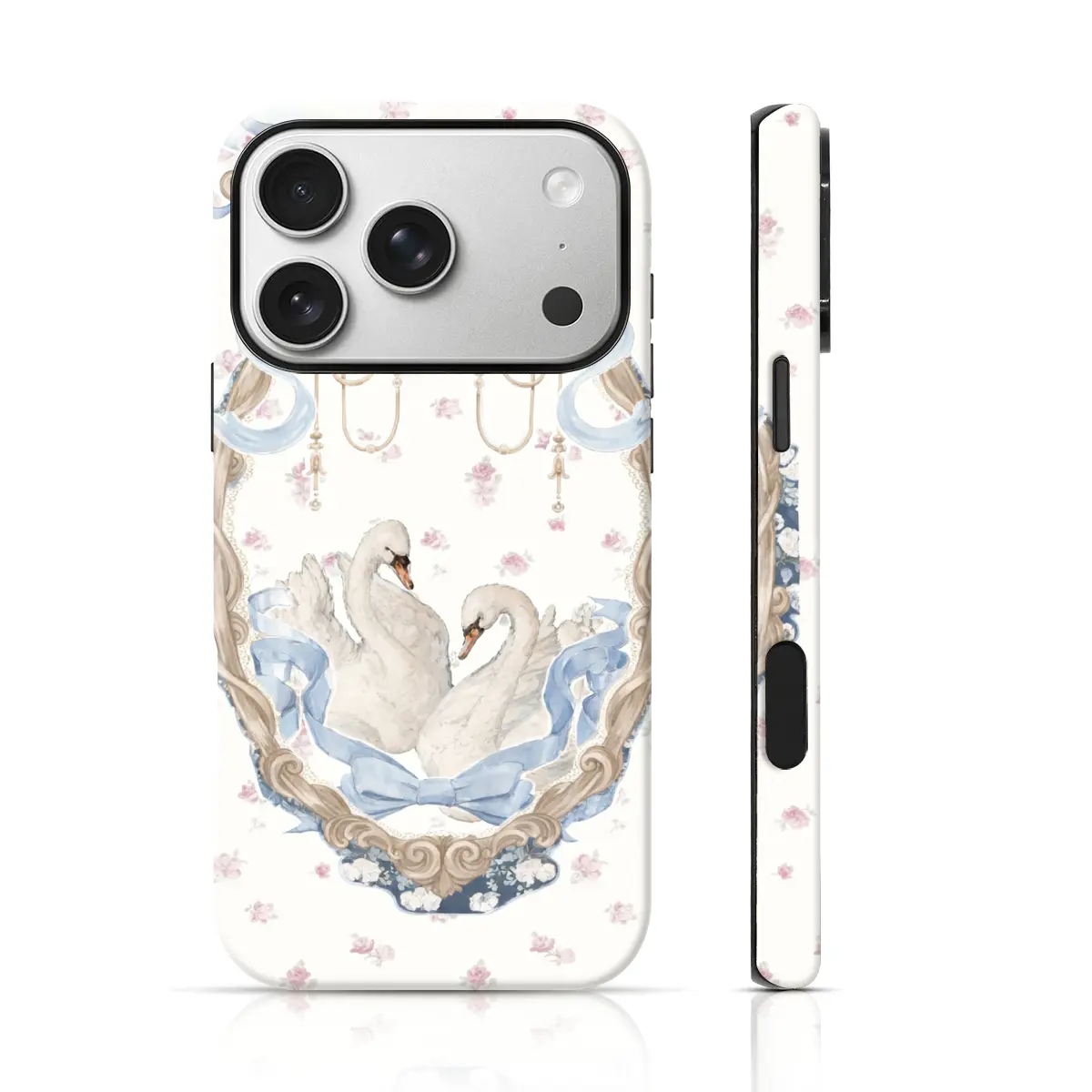 Vintage Swan Baroque Frame TPU Smartphone Case - Drop-Proof Protection Accessory for Handheld Devices: iPhone 17/16/15 Pro Max, 15/14/13/12, Samsung S26/S25 Ultra, Ideal Gift for Loved Ones