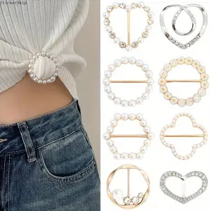 2026 8PCS Cinch Clips Set – Multi-Shape Metal Fabric Clips & Brooch Accessories, Floral Heart Beaded Design, Multifunctional Clothing Fashion Pins for Dress, Scarf & Outfit Styling