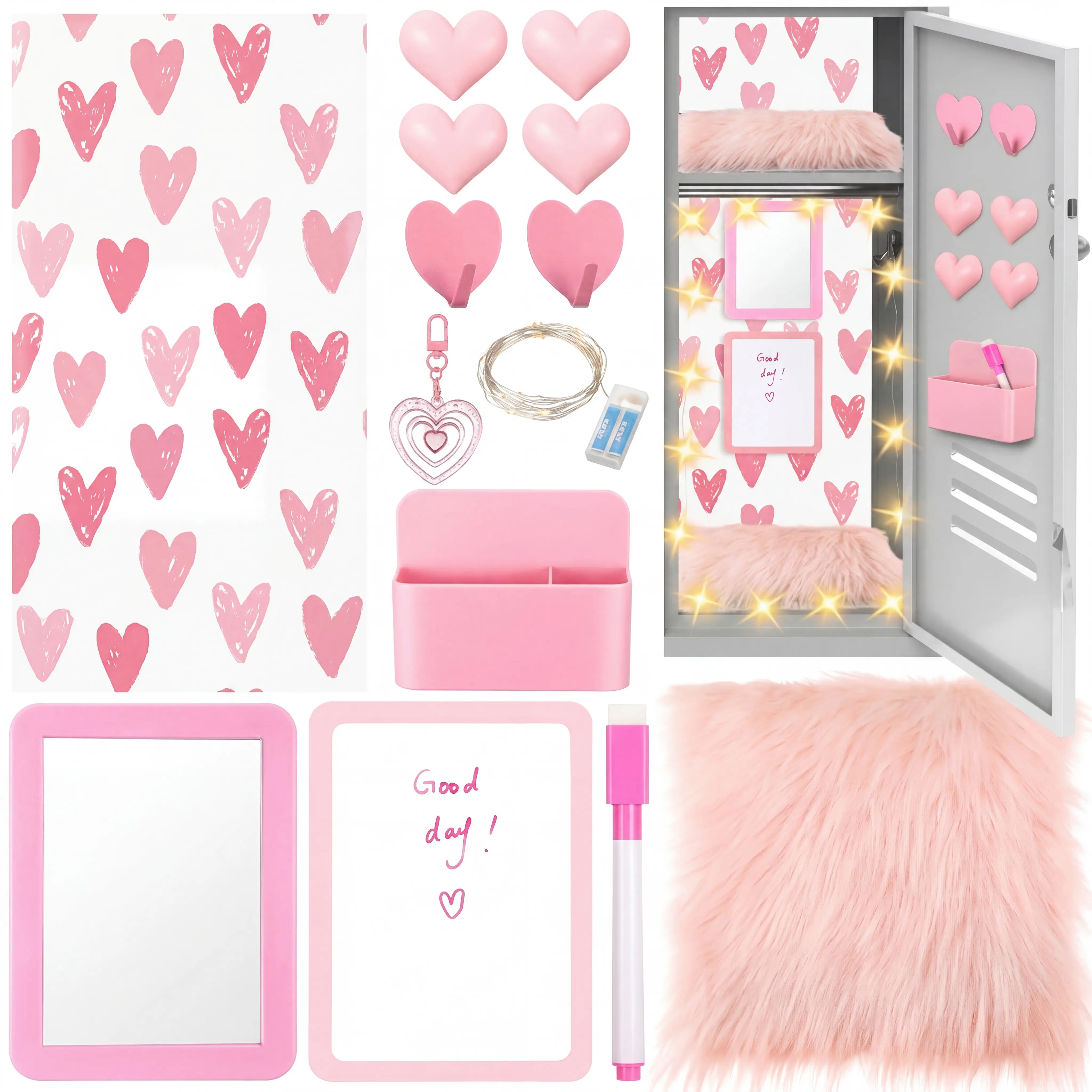 School Locker Decorations Accessories Back to School Essential with Locker Magnetic Wallpaper Mirror Rug Shelf Organizer Whiteboard Marker Pen Holder Magnets Other Accessories Suitable for Various Ages First Day of School Locker Decorations
