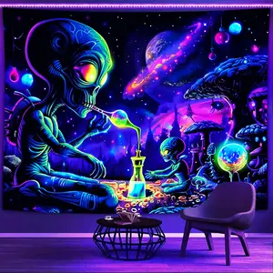 Cosmic Alien Neon Tapestry - Black Wall Hanging for Bedroom, Living Room, Dorm Decor Boho Shabby Chic Decorative