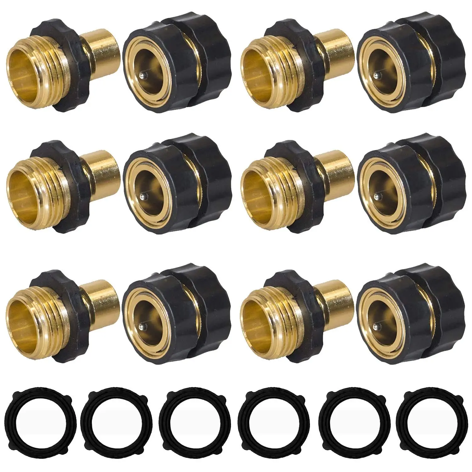 GJANSH Garden Hose Quick Connector, 3/4 Inch Male and Female Garden Hose Fitting Quick Connector, 6 Set