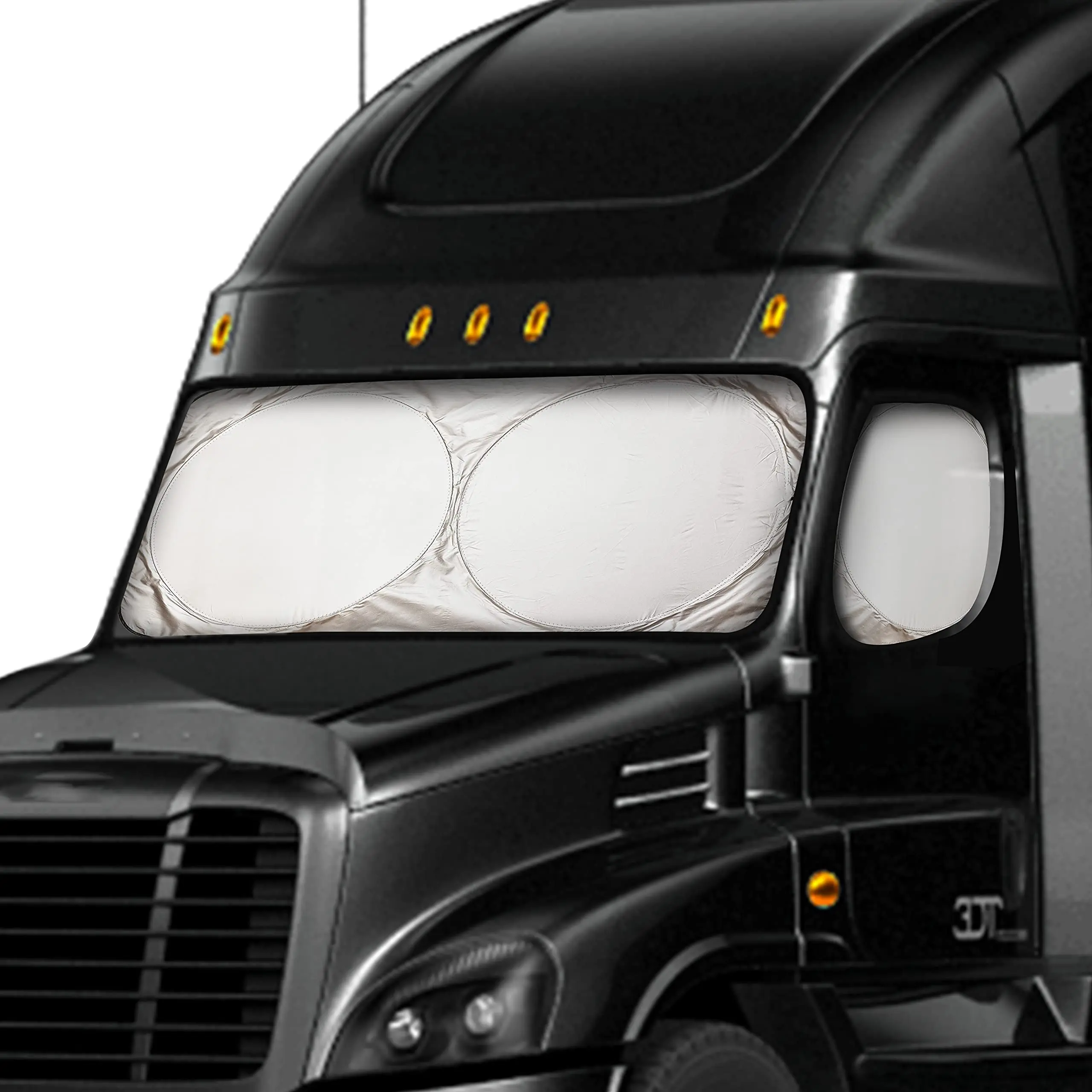 EcoNour Semi Truck Sunshade - Visor-Mounted UV-Blocking Front Window & Side Windows Cover, UV Protection Heat Reduction, Durable Polyester, Reflective Silver Insulated Backing, Foldable Travel-Ready for Big Rig Commercial Trucks, Visor-Mounted Front Windo