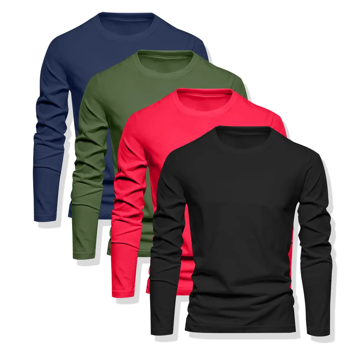 Men's 4-Pack Fitted Athletic Crew Neck Long Sleeve Shirts, Quick-Dry Knit Breathable Performance Tees for Gym Workouts, Compression Plain Athletic Tops, Breathable Sweat Top, Gym Athletic Clothes