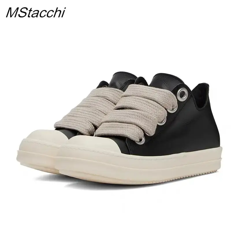 Men'S Women Platform Sneakers Black Leather Zipper Lace up Casual Shoes Thick Bottom Sneakers Large Size Chaussure Femme 2025 MStacchi