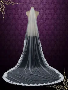 Cathedral Length Wedding Veil with Lace Starting from midway VG1012