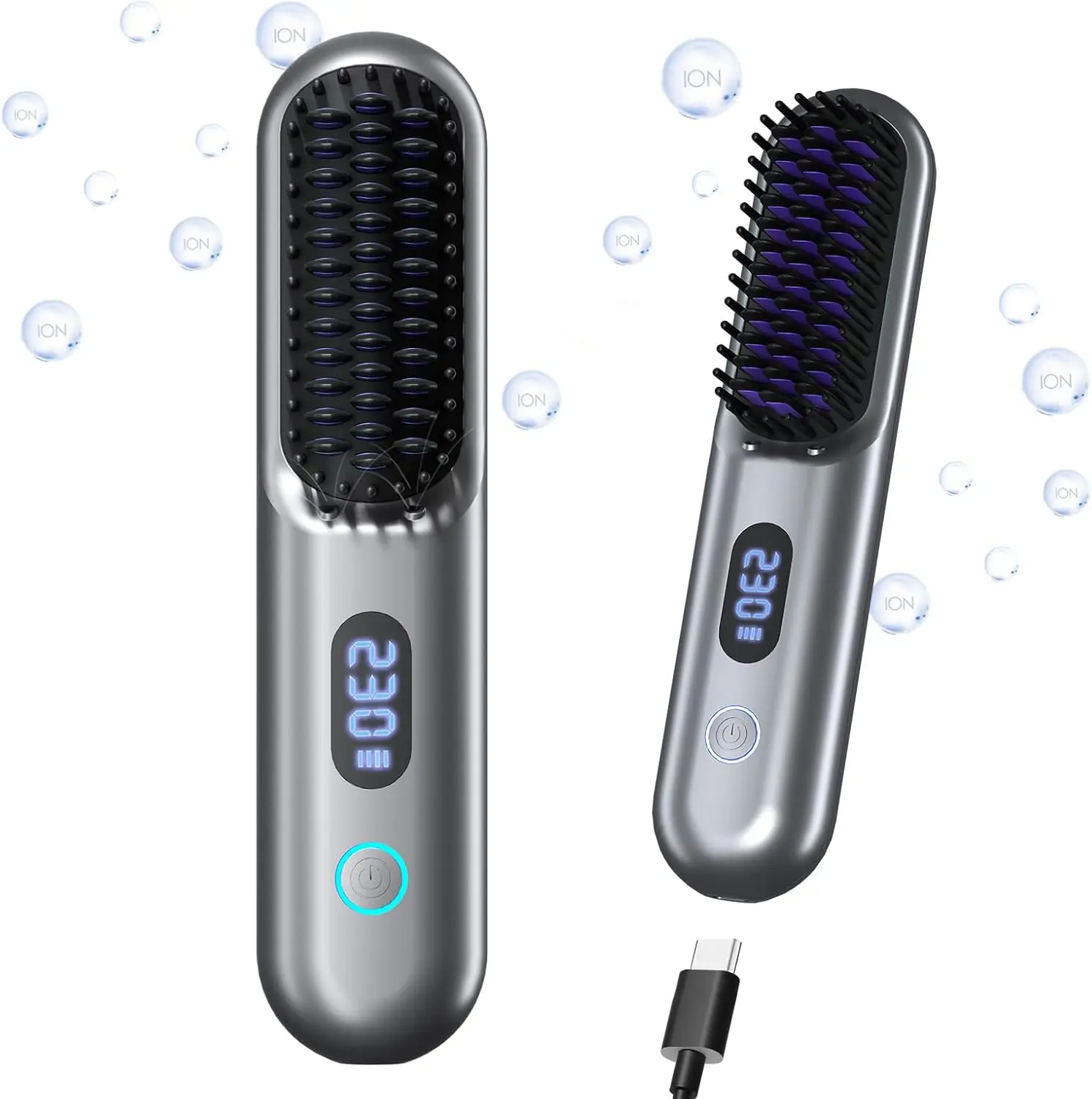 Cordless Hair Straightener Brush Portable Straightener Brush with 9 Temp Settings, Mini Straightening Comb for Travel & 224 Million Negative Ions