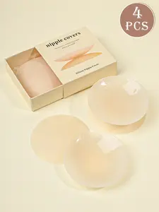 4 pieces of reusable ultra-thin nipple covers Wireless Bra, invisible and seamless breast pads, convex-proof, without straps, suitable for dresses, formal gowns, wedding dresses, and swimsuits.