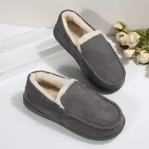 Women's Casual Loafers Warm Plush Lined Slip-On Suede Slippers Walking Indoor Outdoor Fleece Shoes Winter Warm Mini Snow Boots
