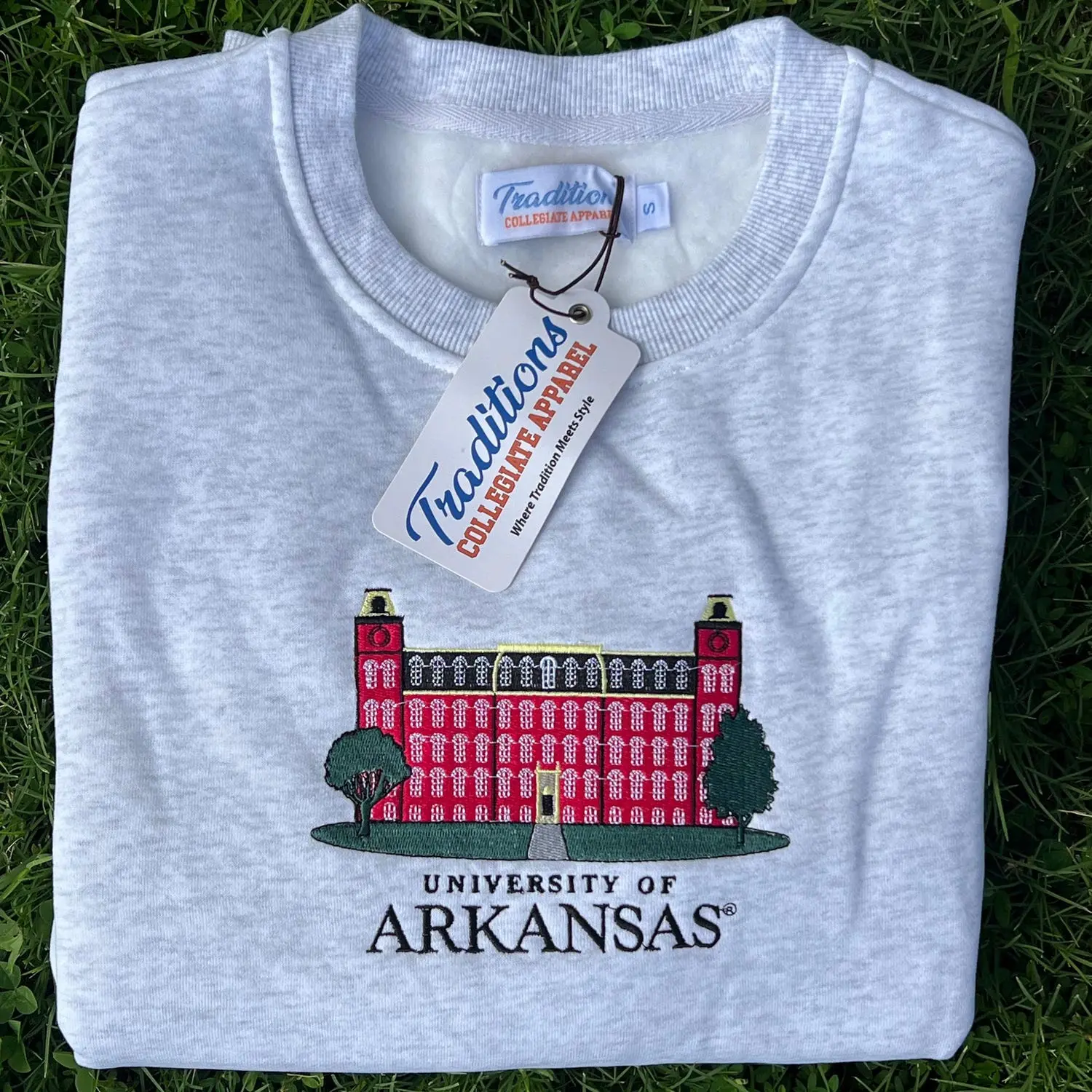 Arkansas Crewneck- Heather Gray (old 50/50 blend), Embroidered Sweatshirt