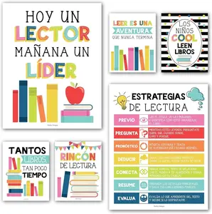 Spanish Reading Posters | Set of 6 | Educational Posters Pastel Color Book Classroom Supplies